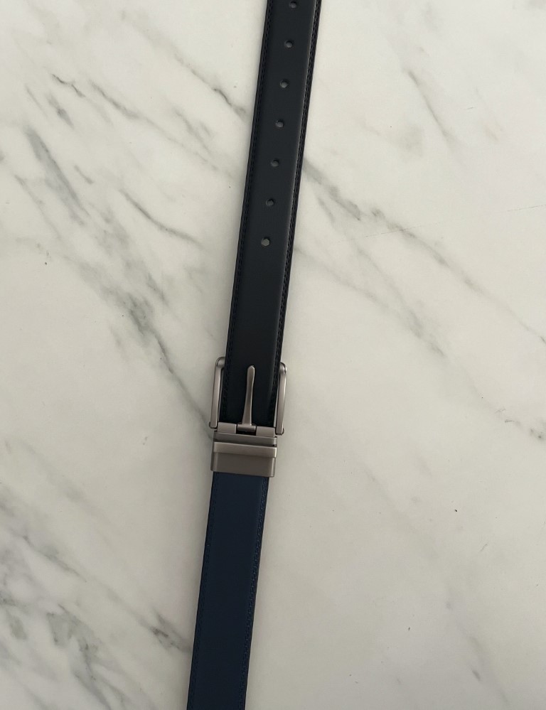 Ανδρική μαύρη μπλε ζώνη δερμάτινη διπλής όψεως 250445B φωτογραφία